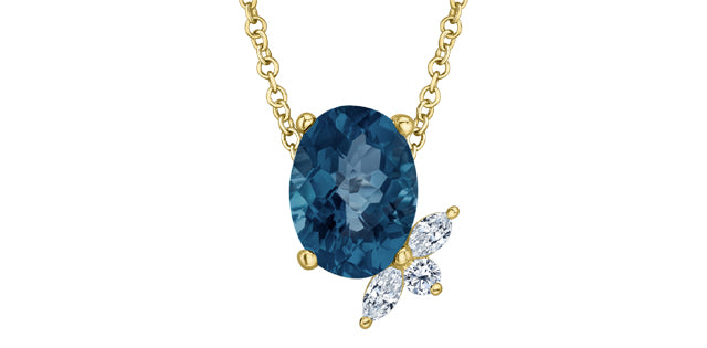 10K Yellow Gold London Blue Topaz and Diamond Pendant, 18&quot;