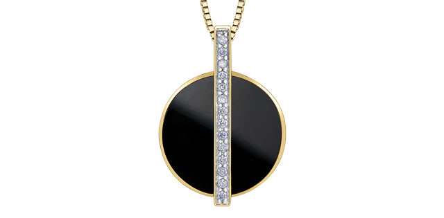 10K Yellow Gold Onyx and Diamond Necklace