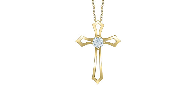 10K Yellow Gold 0.20cttw Lab Grown Diamond Cross Necklace - 18 Inches