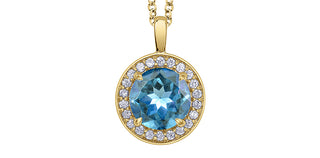 10K Yellow Gold Blue Topaz and Diamond Necklace 18"