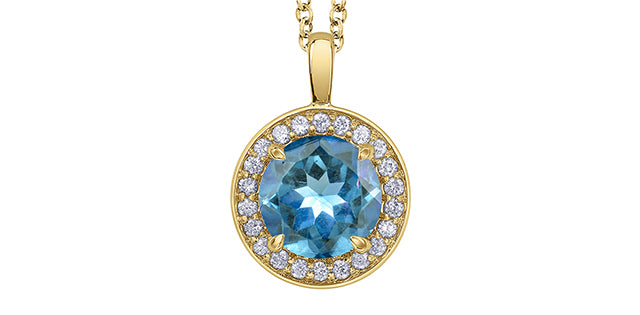 10K Yellow Gold Blue Topaz and Diamond Necklace 18&quot;