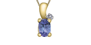 10K Yellow Gold Tanzanite and Diamond Necklace, 18"
