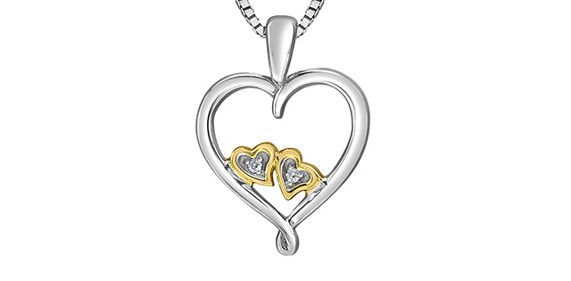 Sterling Silver and 10K Yellow Gold Heart Diamond Necklace , 18"