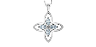 Sterling Silver Lab Grown Diamond Marquise Flower Necklace 18"