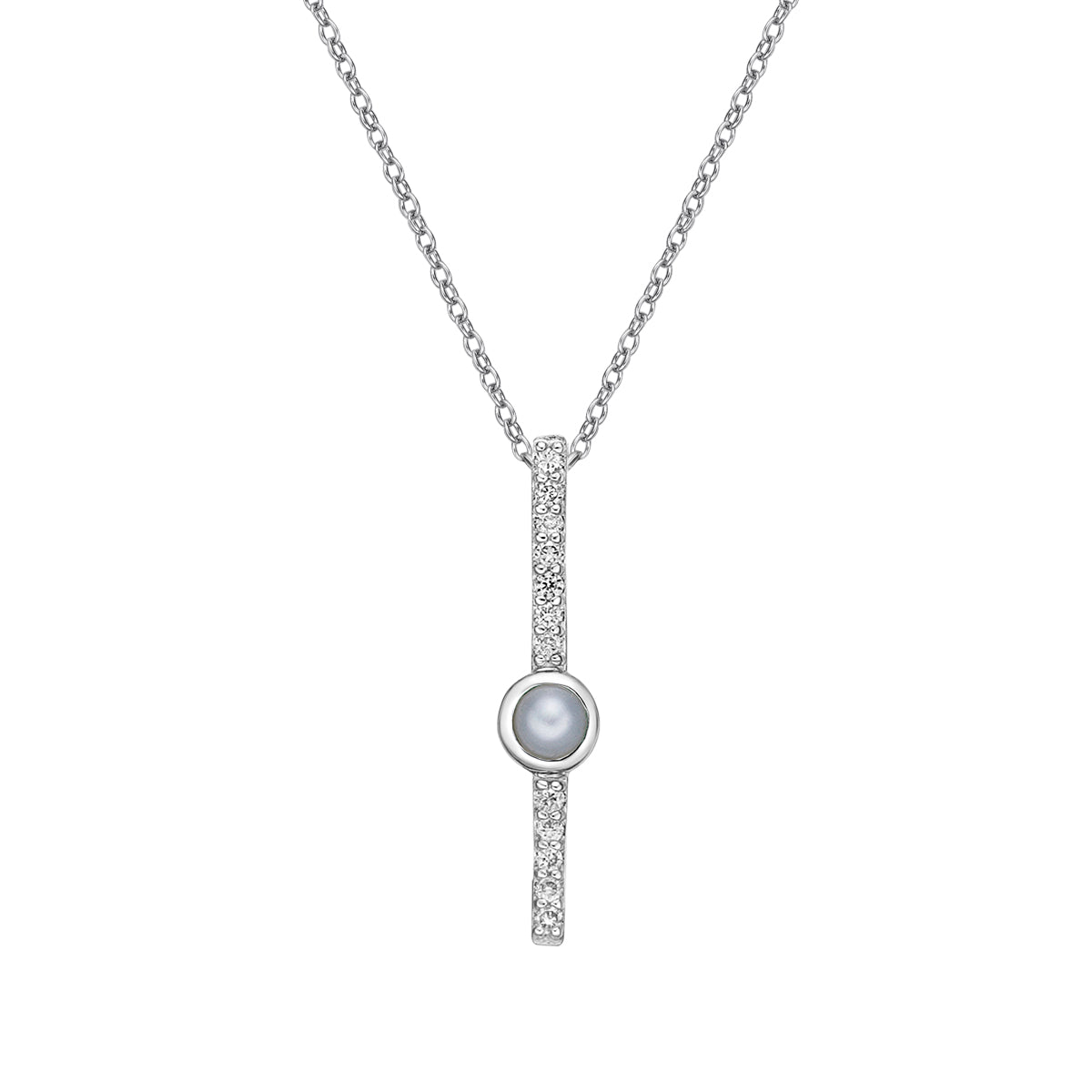 10K White Gold Bezel-set Freshwater Pearl pendant with diamonds (no chain).