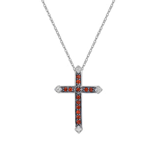 10K White Gold Ruby & diamond cross pendant