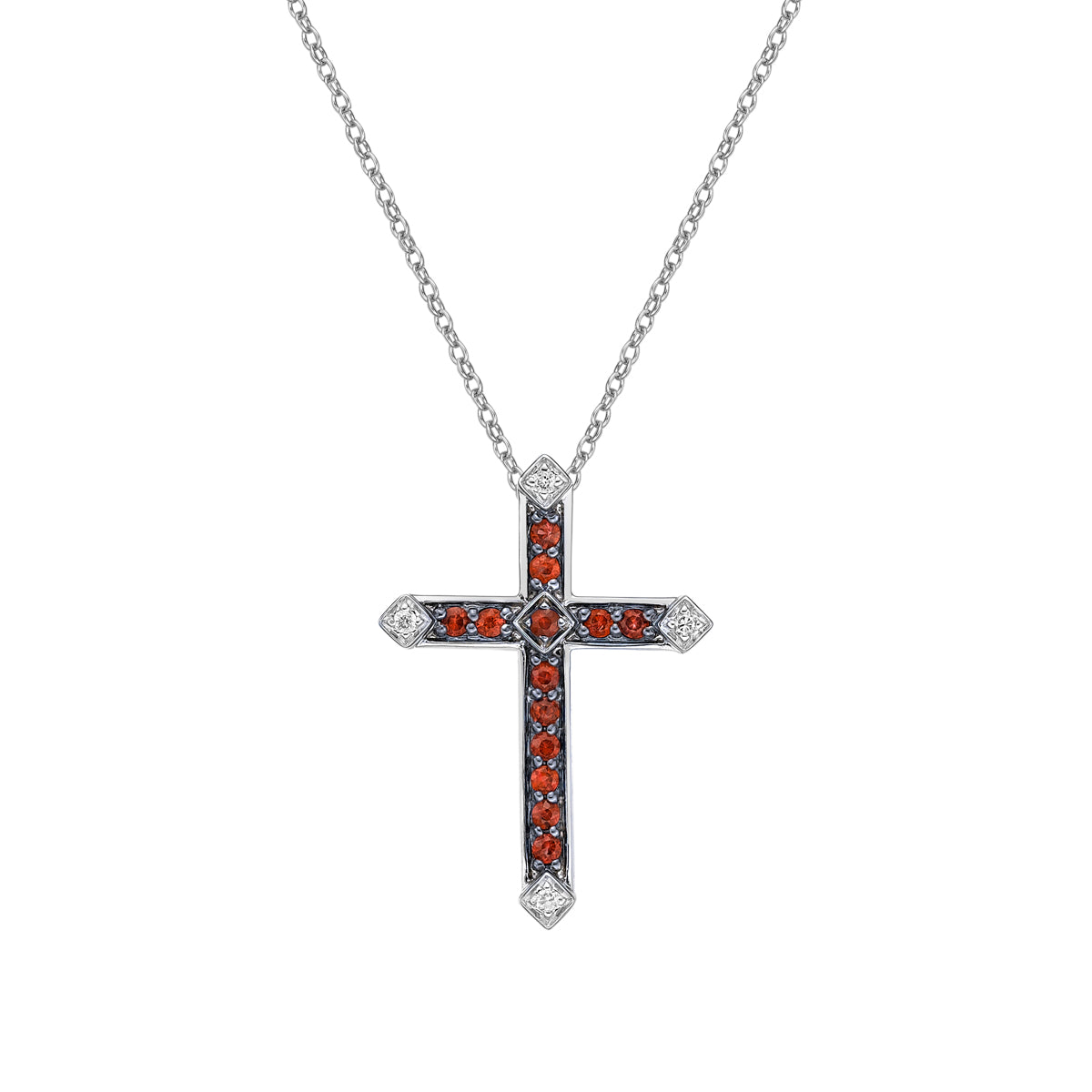 10K White Gold Ruby &amp; diamond cross pendant