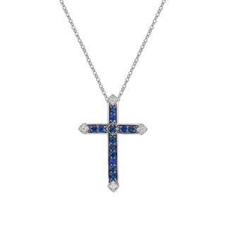 10K White Gold Sapphire & diamond cross pendant