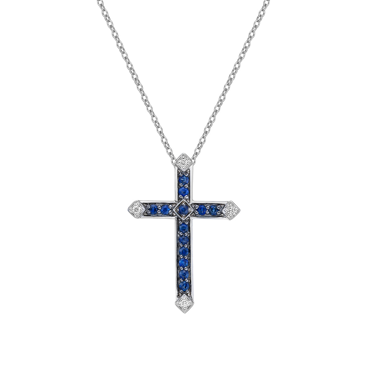 10K White Gold Sapphire &amp; diamond cross pendant