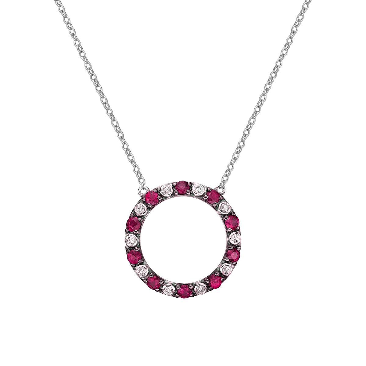 10K White Gold Ruby &amp; diamond circle of love necklace