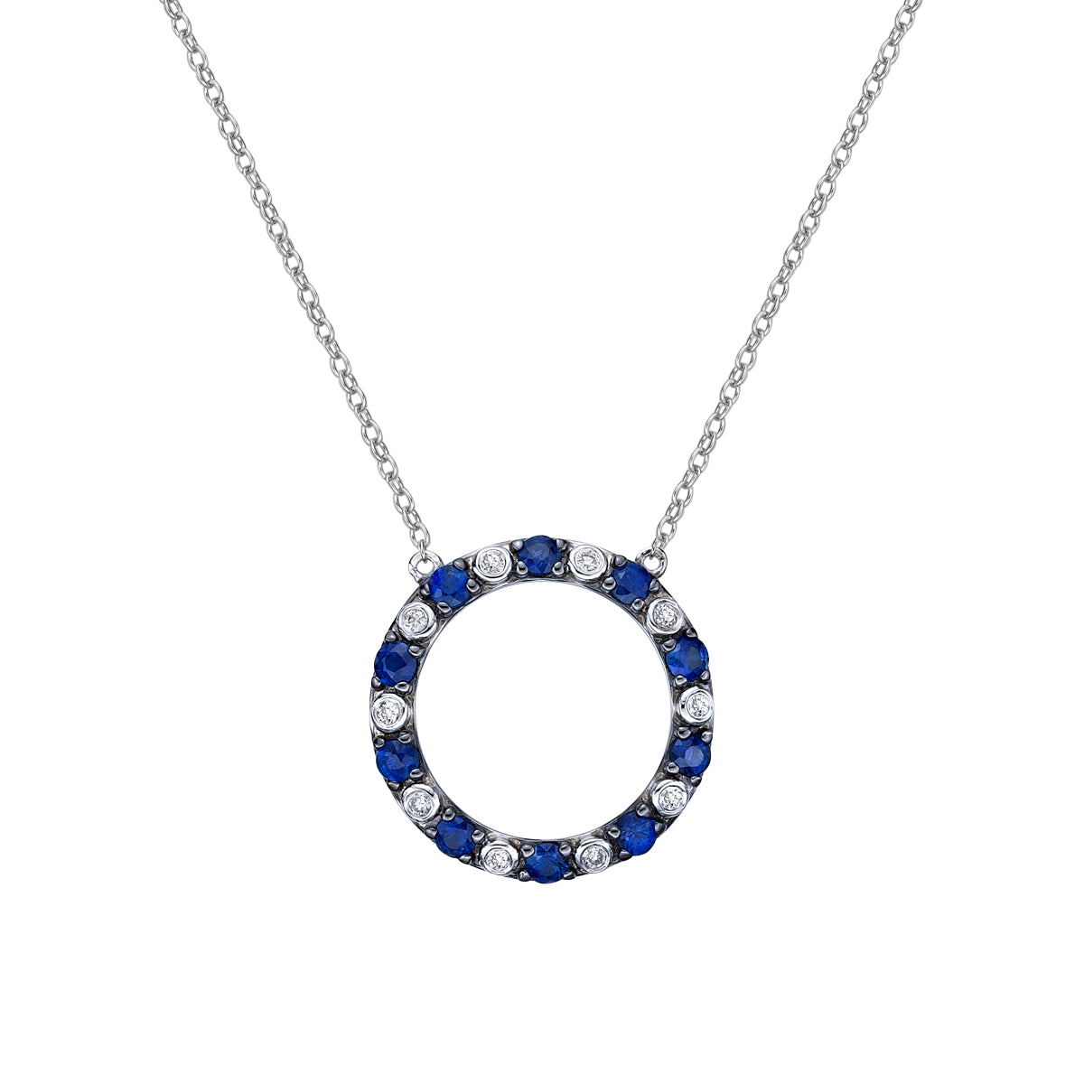 10K White Gold Sapphire &amp; diamond circle of love necklace