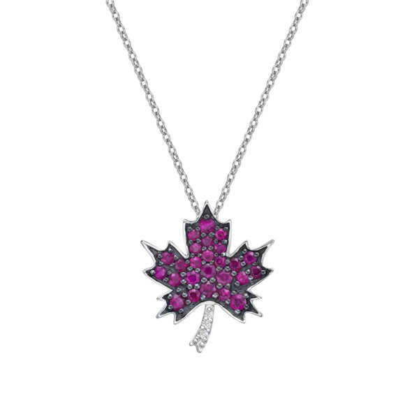 10K White Gold 0.45cttw Ruby and 0.015cttw Diamond Necklace with Cable Chain (Spring Clasp) - Adjustable 17 - 18 Inches