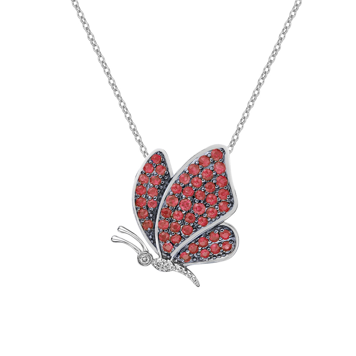 10K White Gold Ruby &amp; diamond butterfly pendant