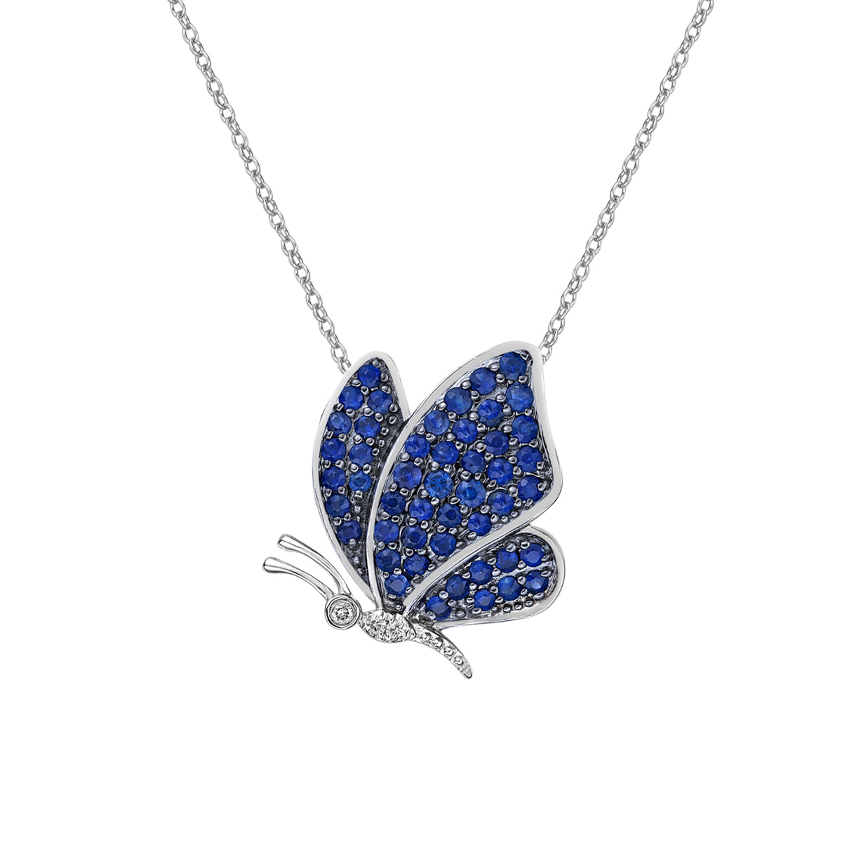 10K White Gold Blue Sapphire & diamond butterfly pendant