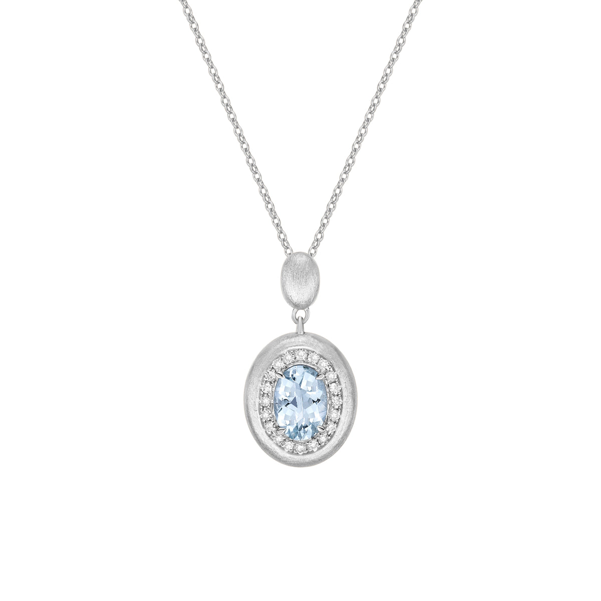 10K White Gold Brushed Aquamarine &amp; Diamond pendant