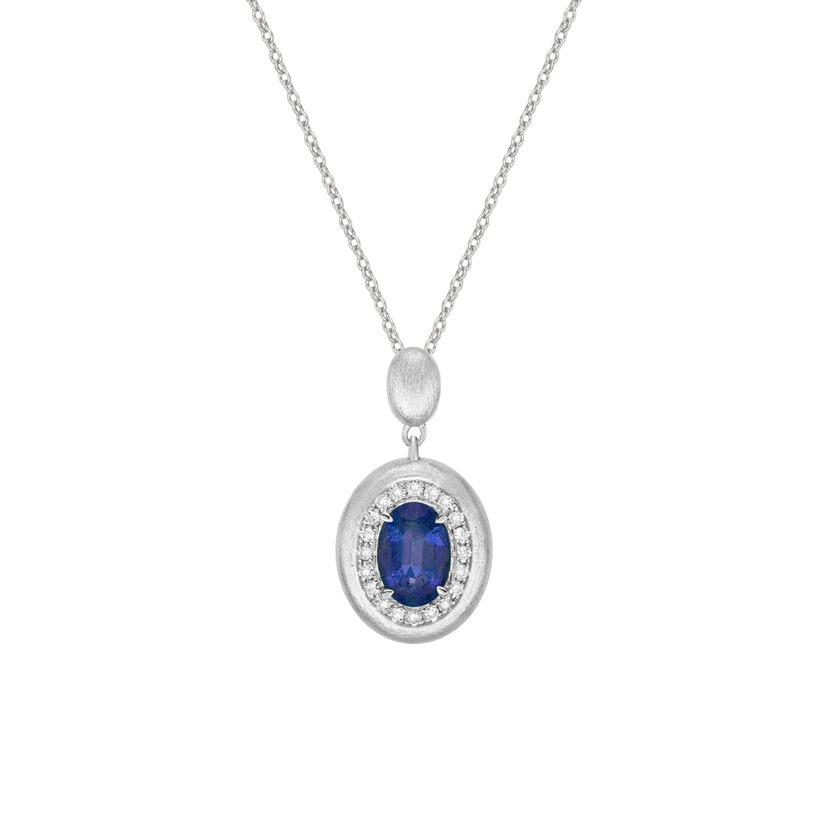 14K White Gold Brushed Sapphire &amp; Diamond pendant