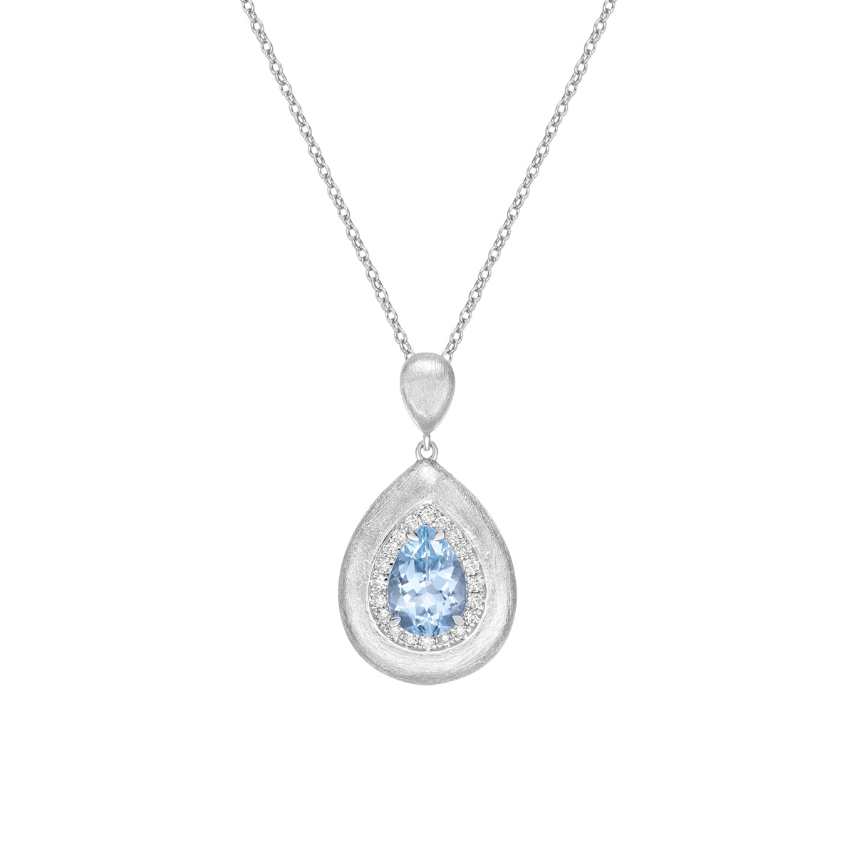 10K White Gold Brushed Aquamarine &amp; Diamond pendant