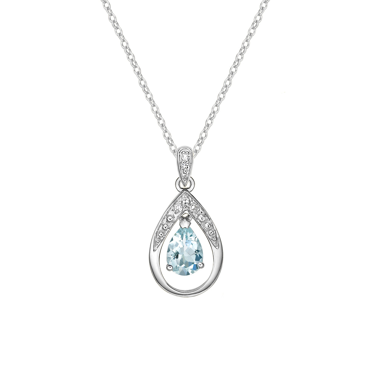 10K White Gold Aquamarine &amp; diamond pendant with chain