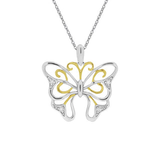 Colgante de mariposa con diamantes de 0,02 quilates en oro de 10 quilates en dos tonos, 18"