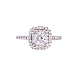 18K White Gold 0.95cttw Lab Grown Diamond Double Halo Engagement Ring