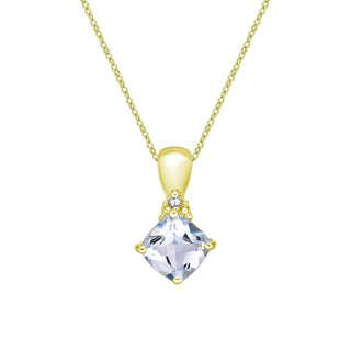 10K Gold Prong-set Aquamarine pendant with diamond accent