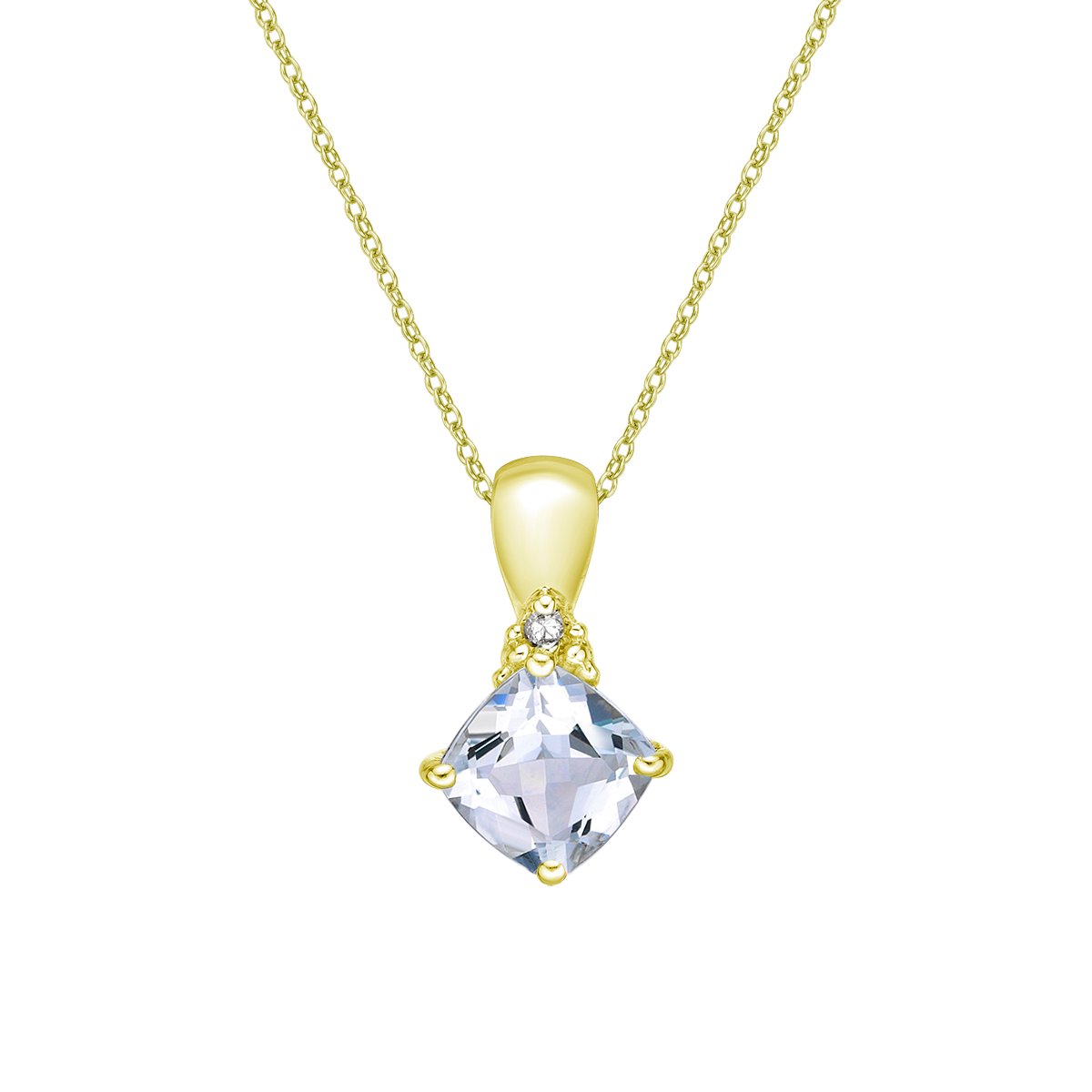 10K Yellow Gold Prong-set Aquamarine pendant with diamond accent