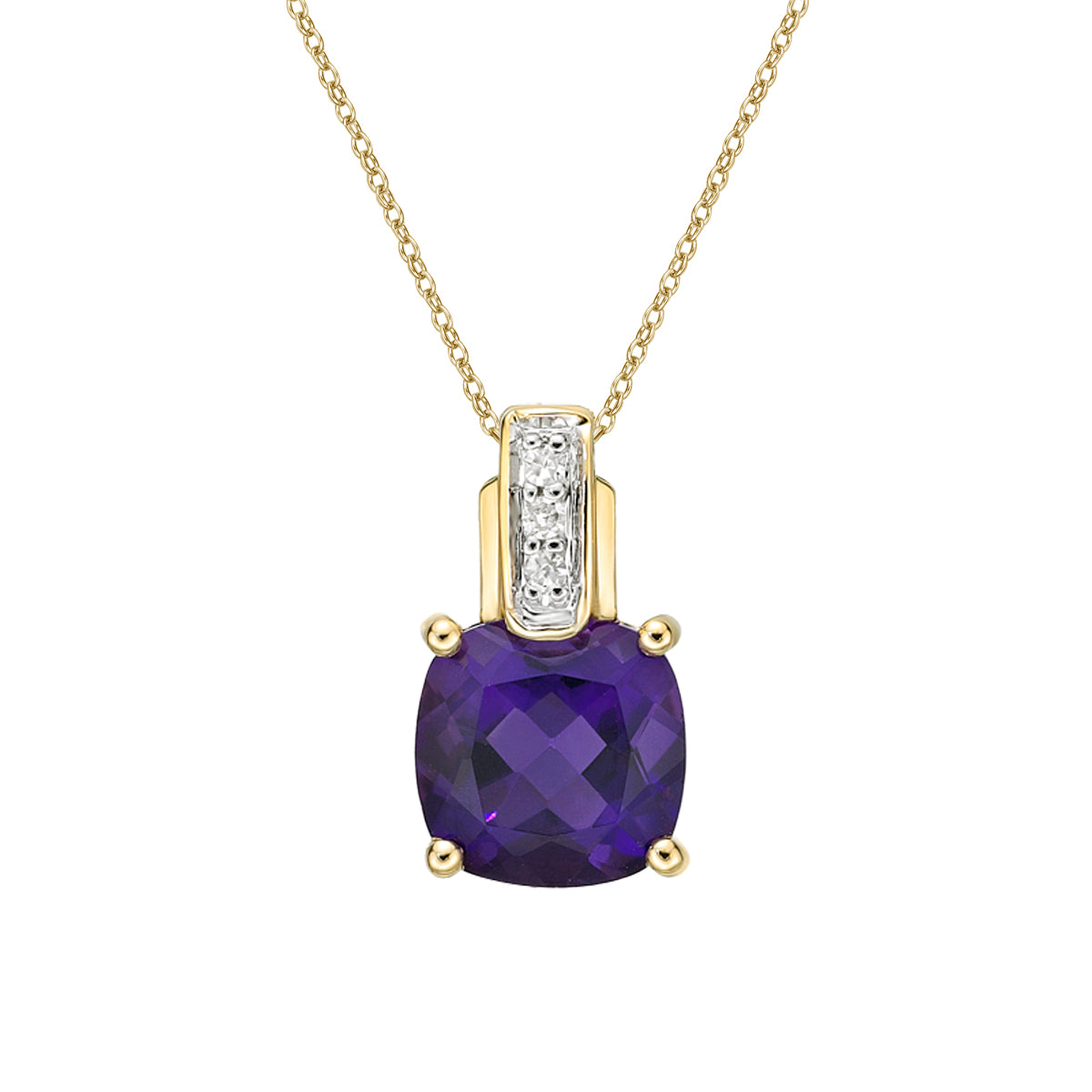 10K Yellow Gold Prong-set Amethyst pendant with diamond bale