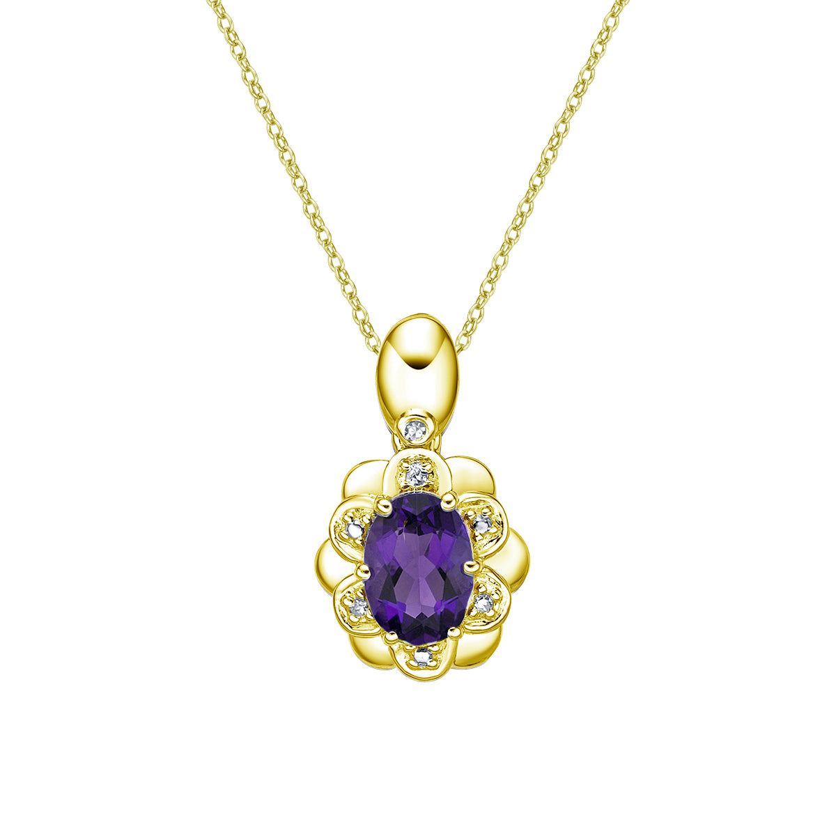 14K Yellow Gold Prong-set Amethyst Pendant with Diamond accent