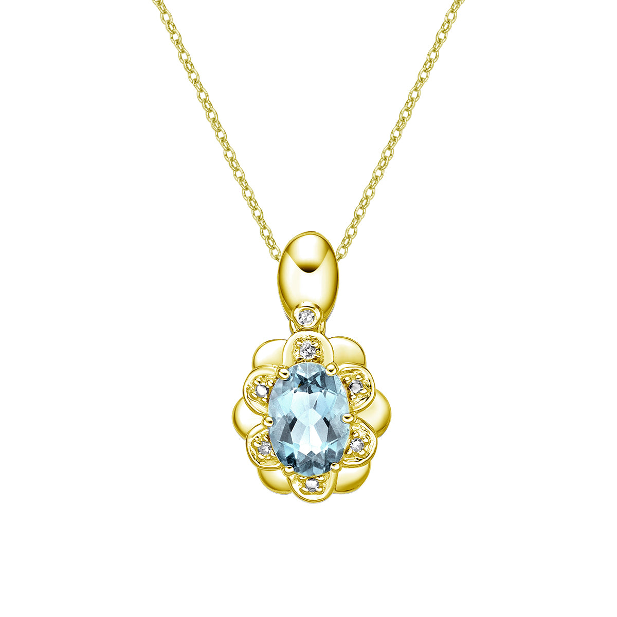 14K Yellow Gold Aquamarine pendant with diamond accent