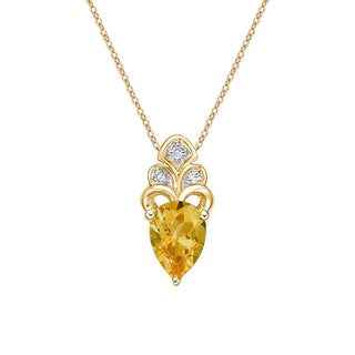 10K Yellow Gold Prong-set Citrine Pendant with Diamond Accent