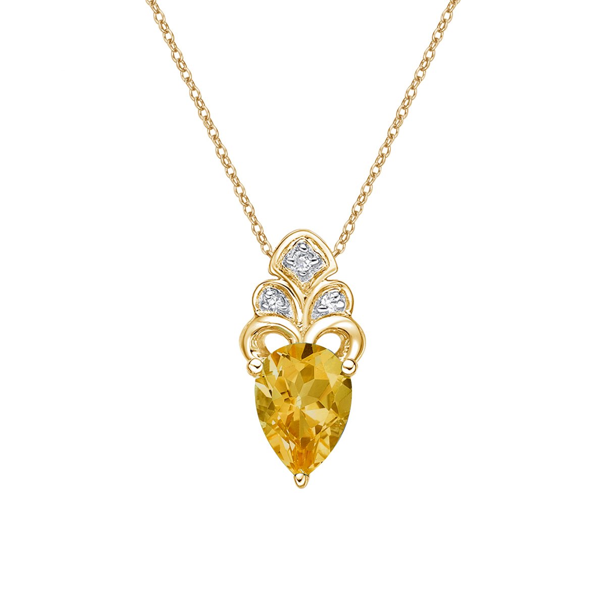 10K Yellow Gold Prong-set Citrine Pendant with Diamond Accent