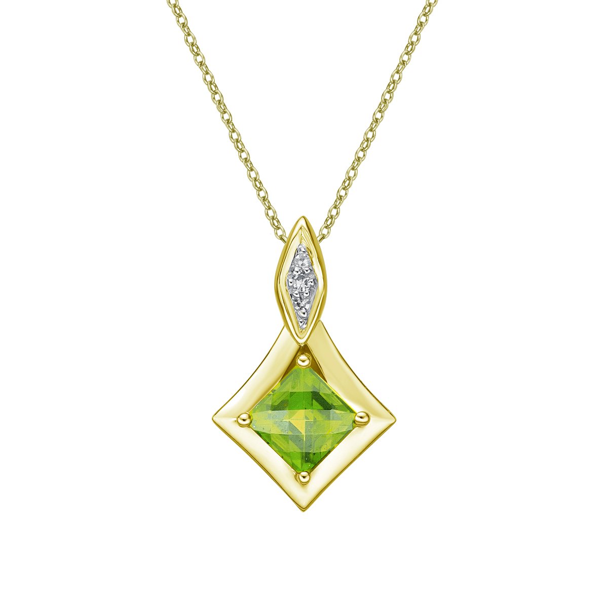 10K Yellow Gold Prong-set Peridot pendant with diamond accent