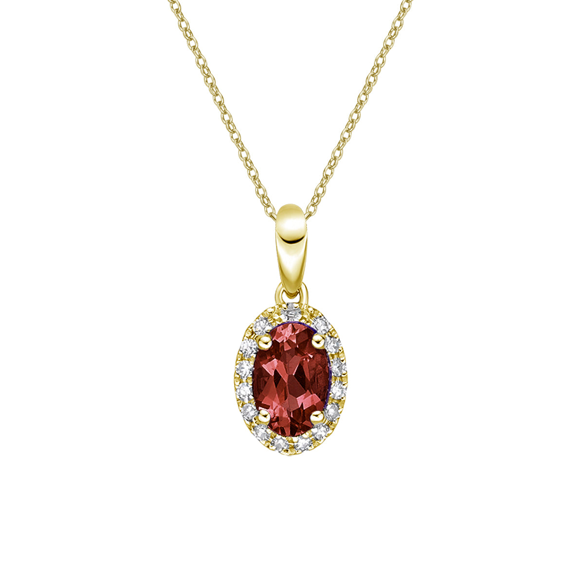 10K Yellow Gold Prong-set Garnet pendant with diamond halo