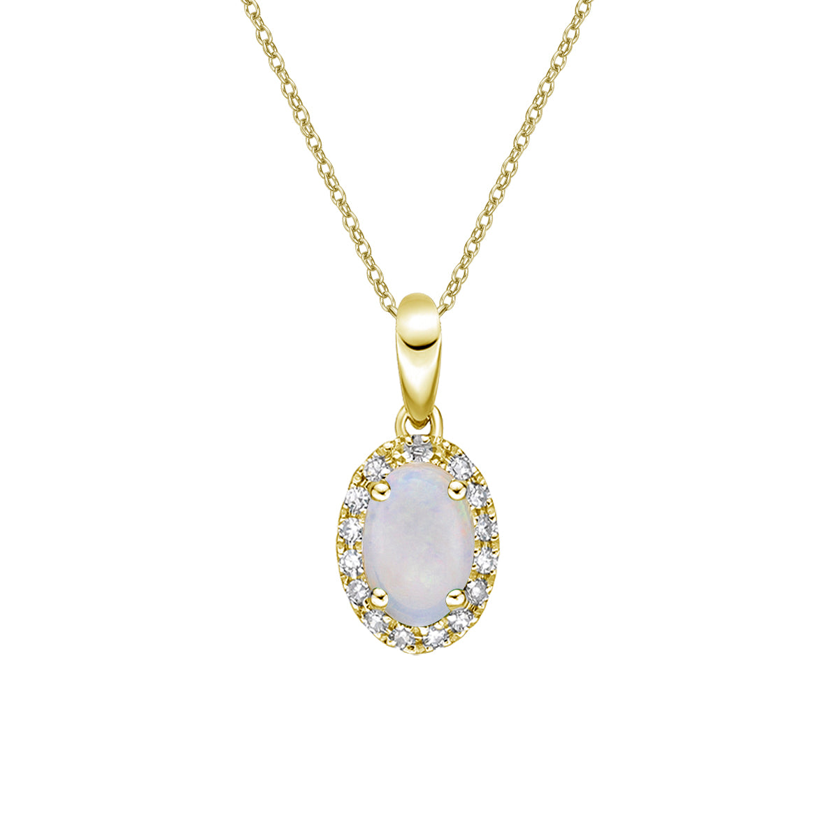 10K Yellow Gold Prong-set White Opal Pendant with Diamond Halo