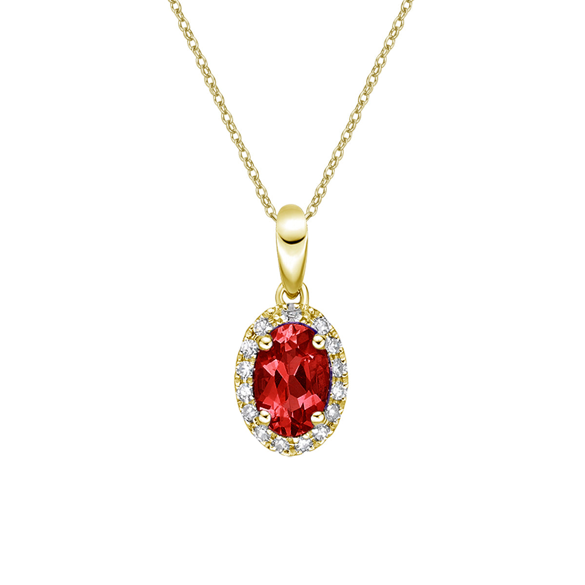 10K Yellow Gold Prong-set Ruby pendant with diamond halo