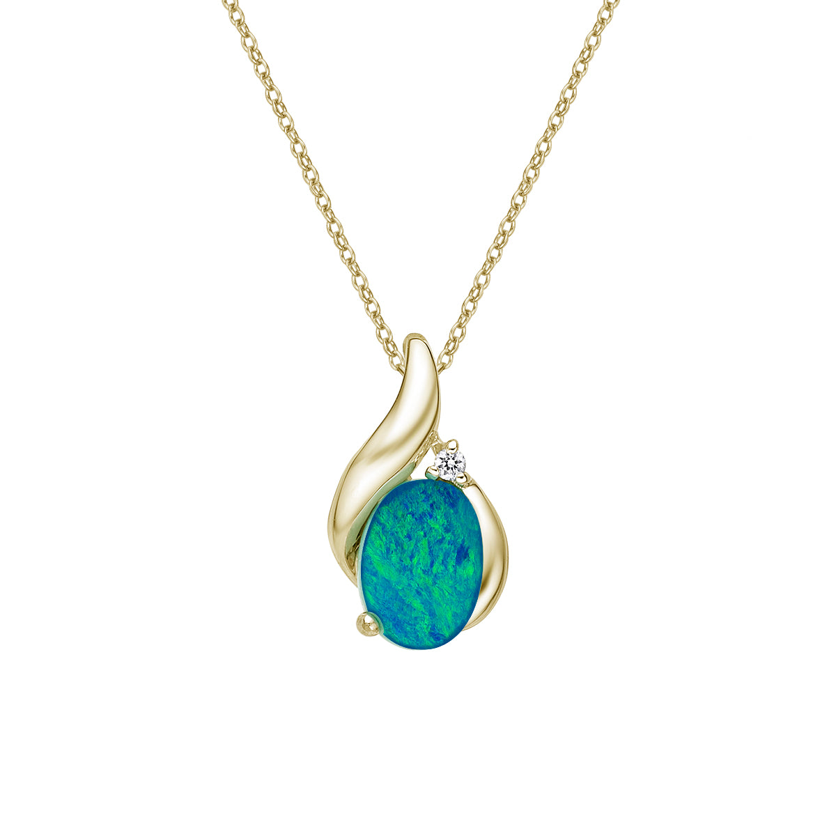 10K Yellow Gold Prong-set Australian Opal doublet pendant with diamond accent