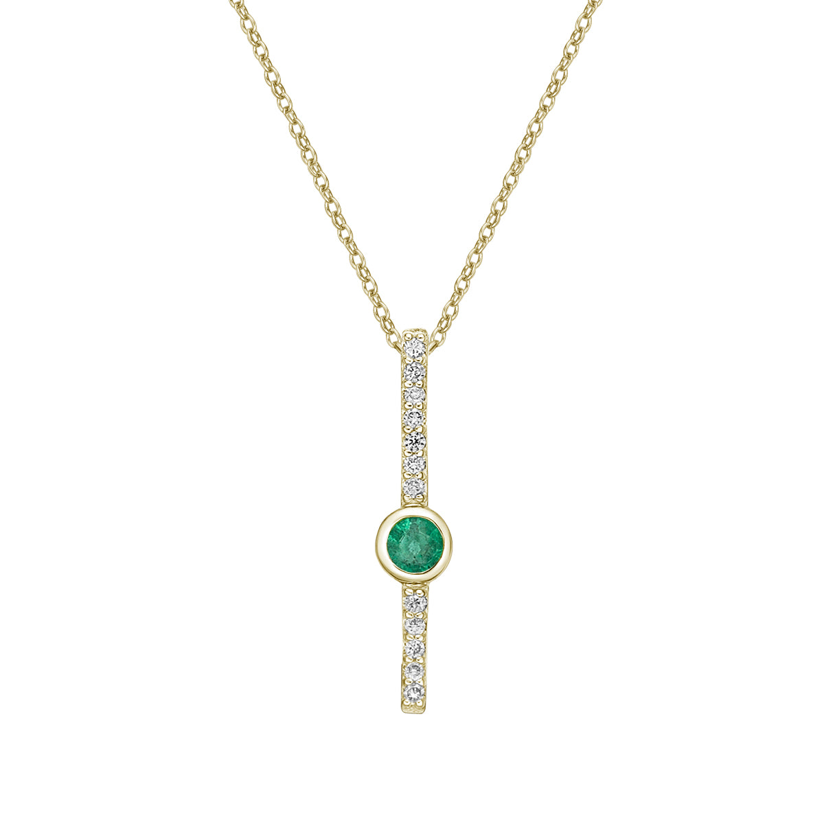 10K Yellow Gold Bezel-set Emerald pendant with diamonds (no chain)