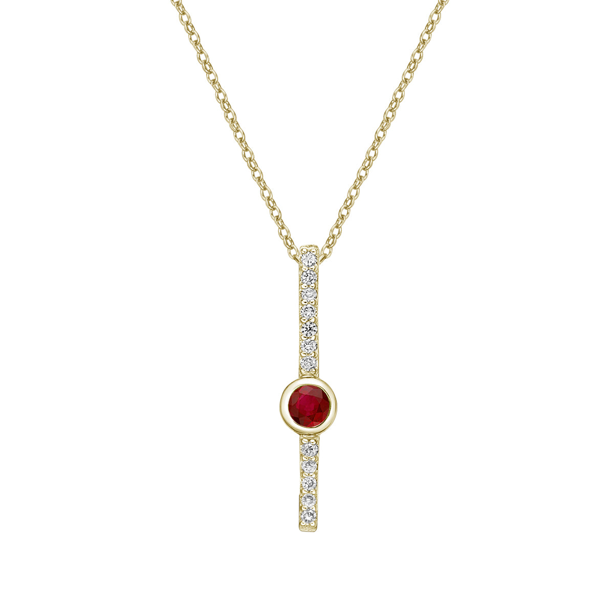 10K Yellow Gold Bezel-set Ruby pendant with diamonds (no chain)