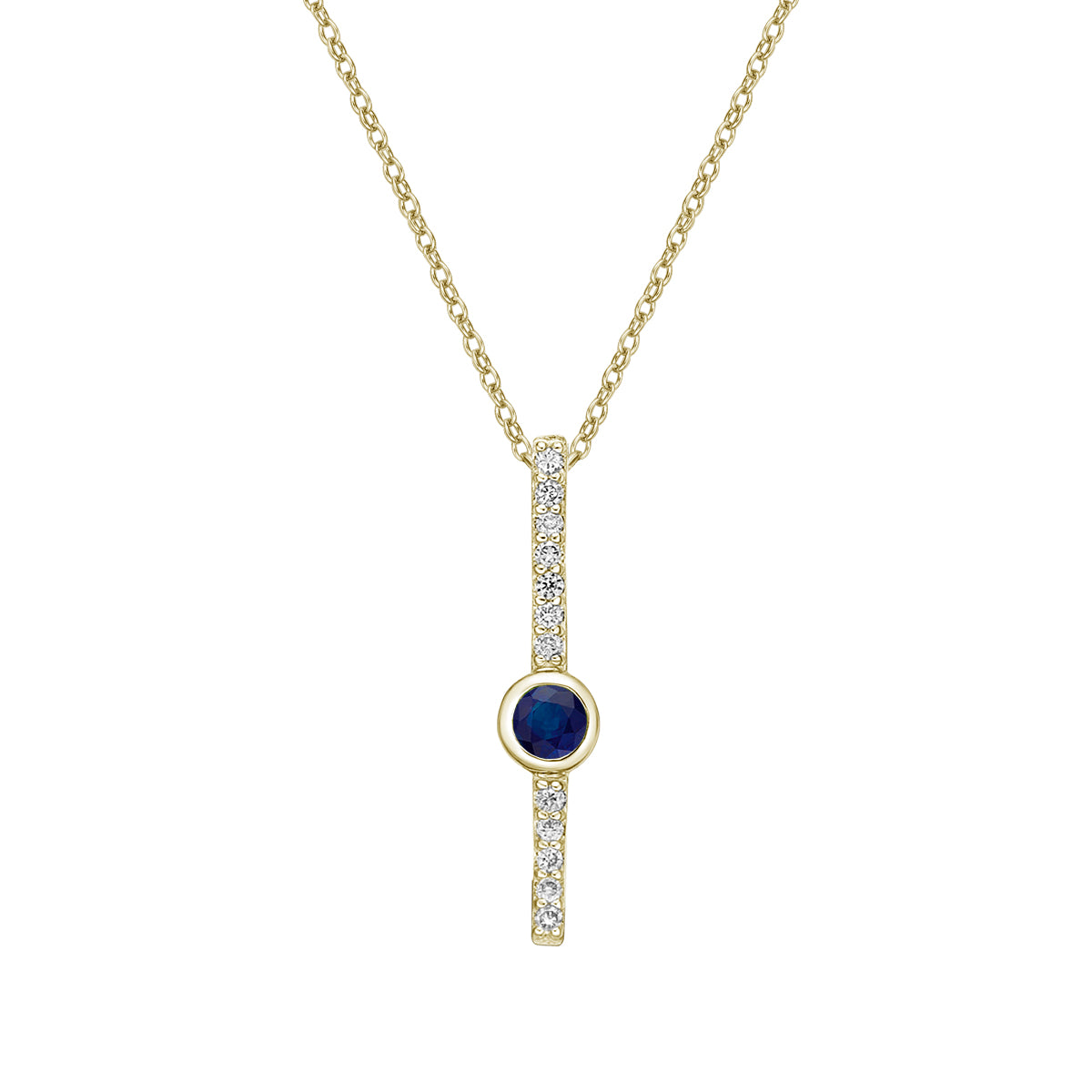 10K Yellow Gold Bezel-set Sapphire &amp; Diamond pendant (no chain)