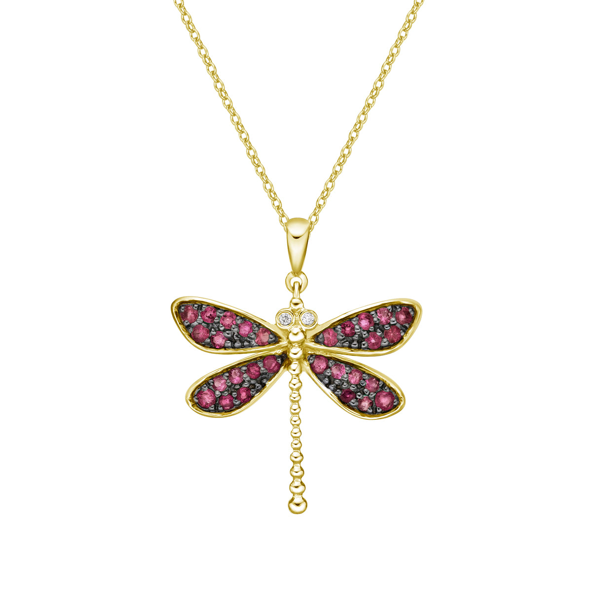 10K Yellow Gold Ruby &amp; diamond dragonfly pendant