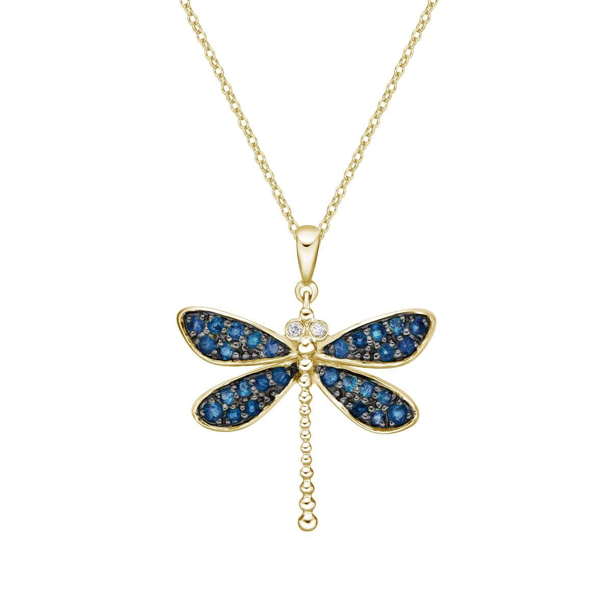 10K Yellow Gold Sapphire &amp; Diamond dragonfly pendant