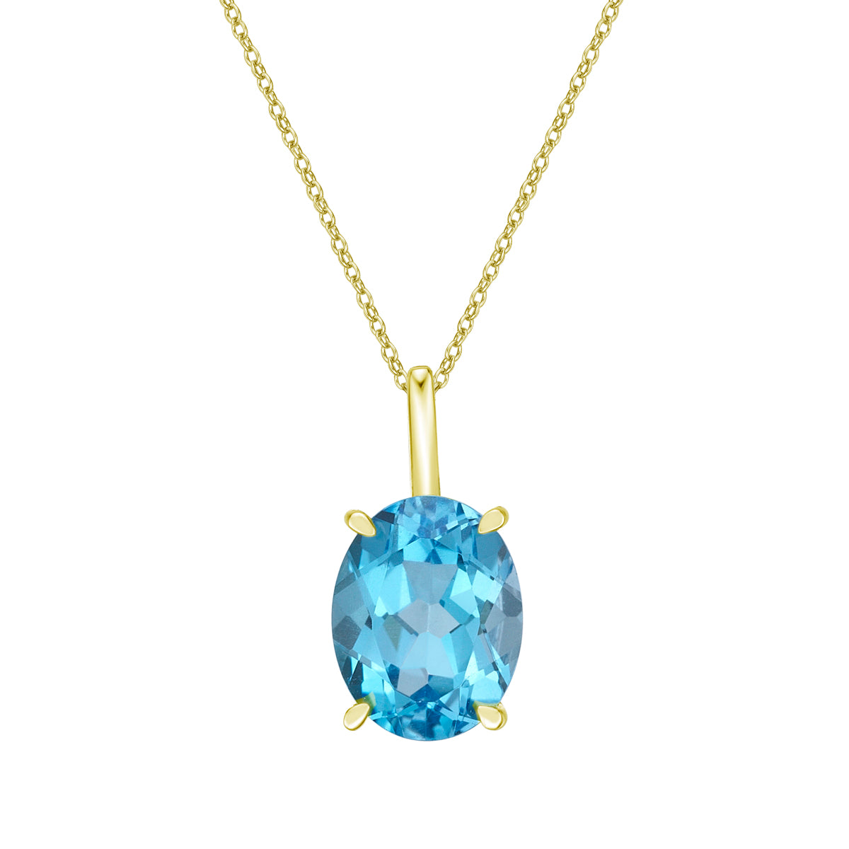 10K Yellow Gold Prong-set Oval Blue Topaz Pendant