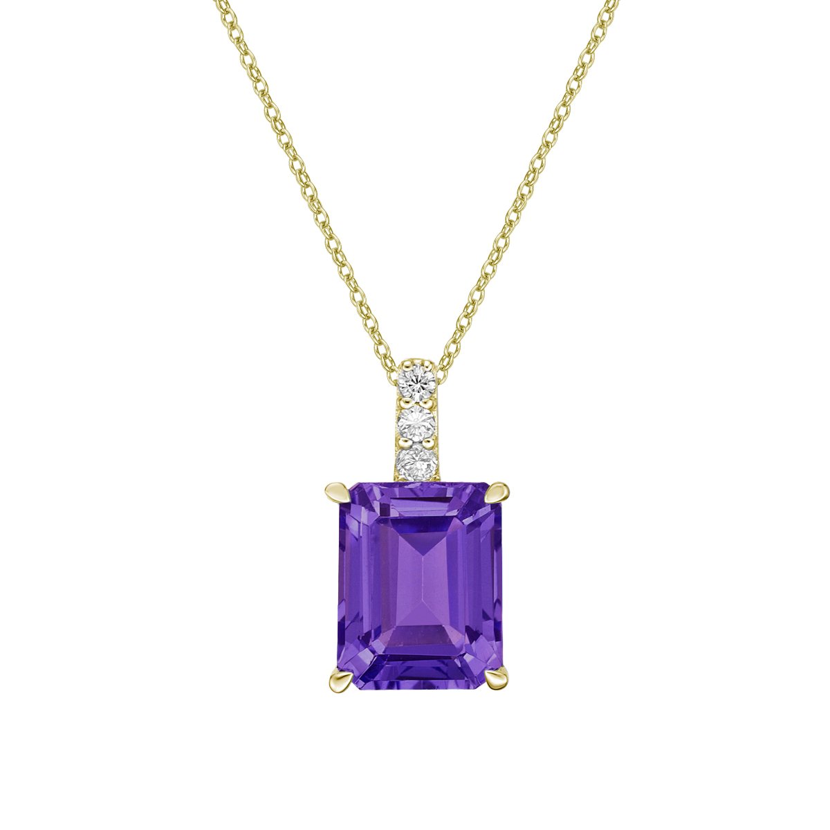 10K Yellow Gold Prong-set Amethyst pendant with chain