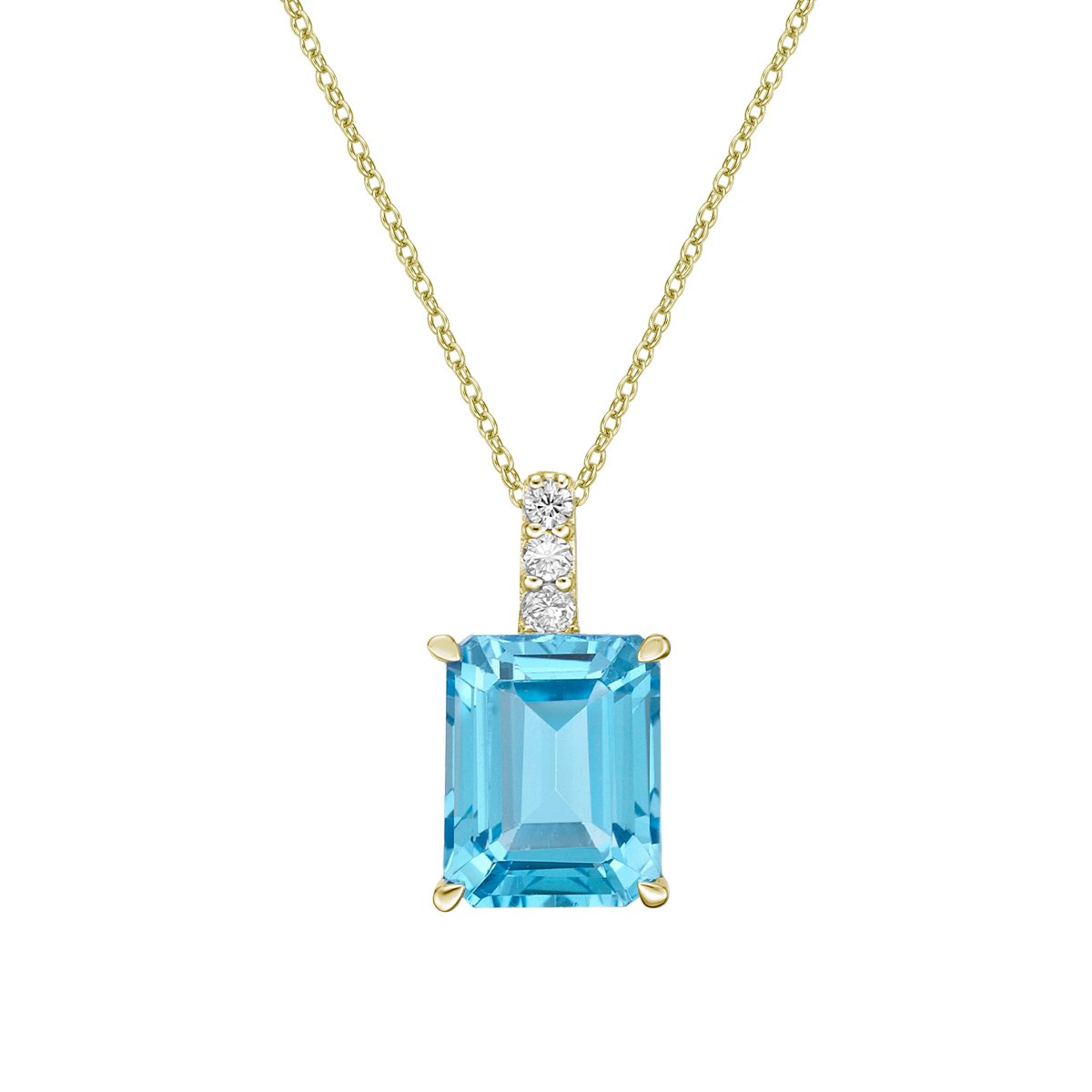 10K Yellow Gold Prong-set Blue Topaz pendant with diamond accent