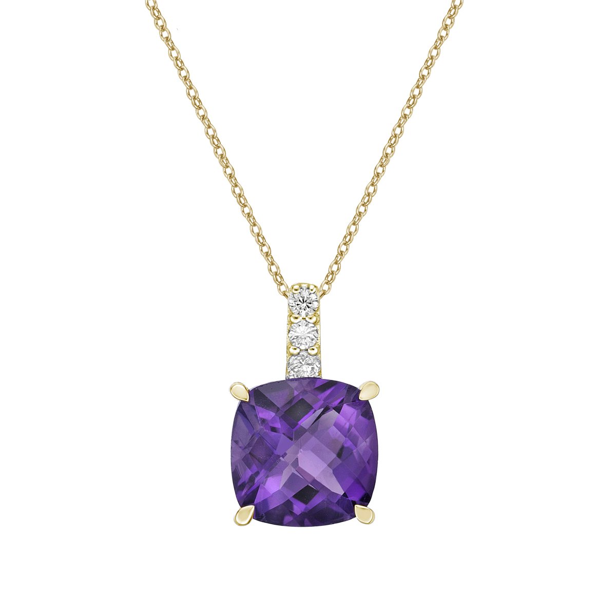 10K Yellow Gold Prong-set Amethyst pendant with diamond accent