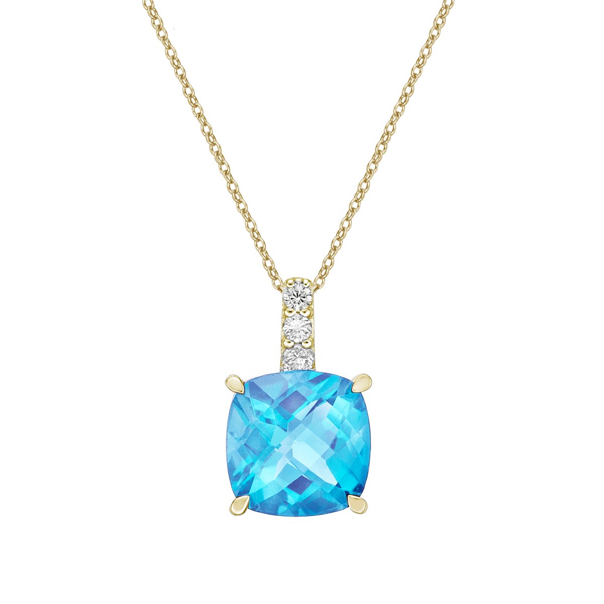 10K Yellow Gold Blue Topaz pendant with Diamond accent