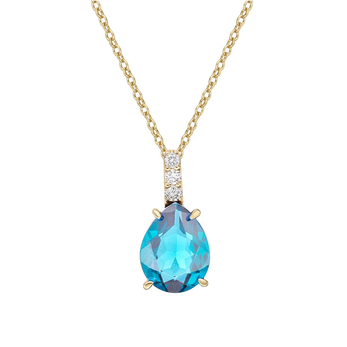 10K Yellow Gold Prong-set Blue Topaz pendant with diamond accent