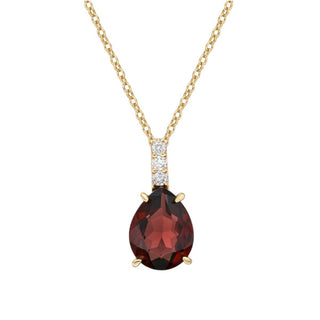 Colgante de oro amarillo de 10 quilates con granate de 2,0 quilates y diamante de 0,059 quilates con cadena Rolo - 18 pulgadas