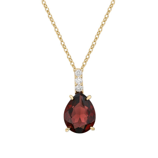 10K Yellow Gold 2.0cttw Garnet and 0.059cttw Diamond Pendant with Rolo Chain - 18 Inches