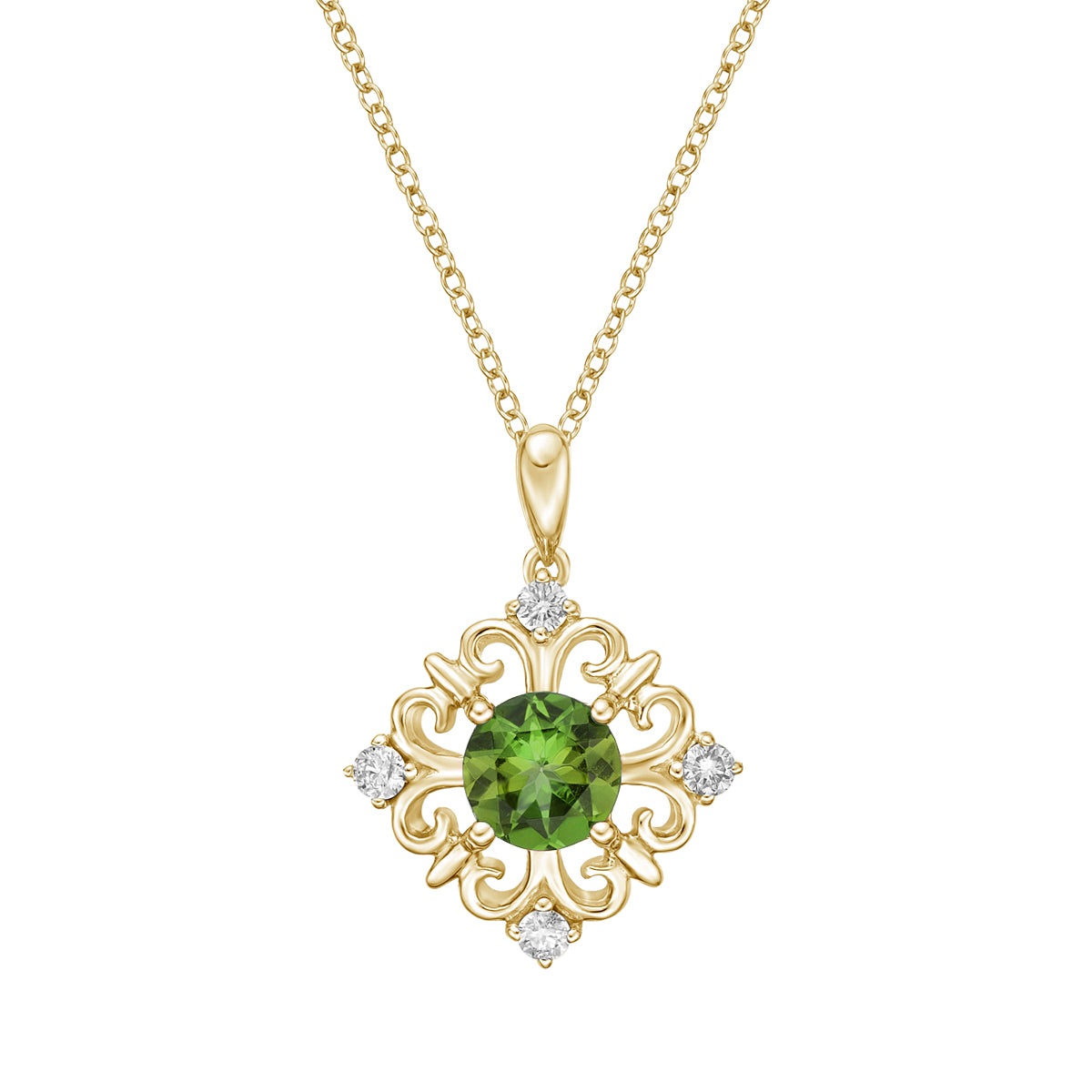 10K Yellow Gold Peridot pendant with diamond accent